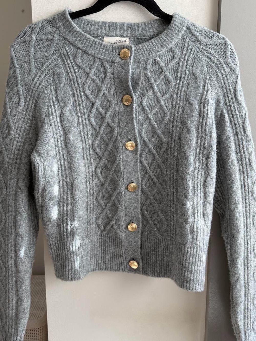 Universal Thread Light Gray Cable Knit Cardigan with Gold Buttons